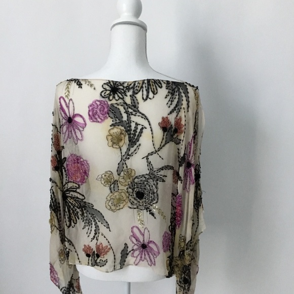 ST. JOHN Beaded Silk Sheer Cape Poncho Top–OneSize - Picture 7 of 10